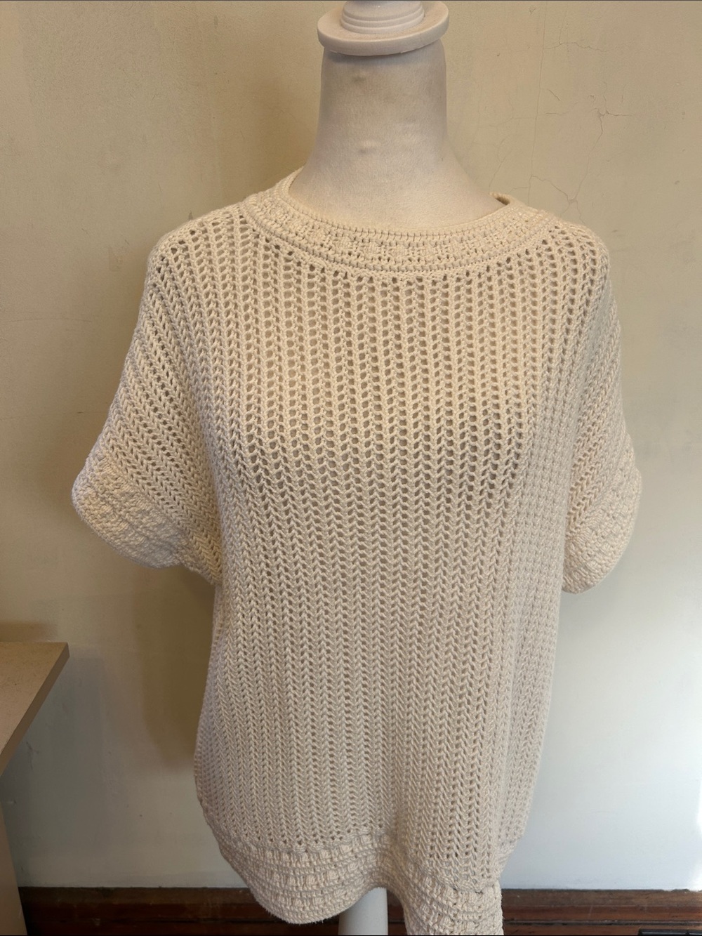 Loft Cream Short-Sleeve Open Knit Sweater Size SP EUC